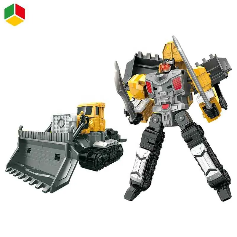 QSToys Children Education Diy Kids Toy Plastic Robot Car Deformation Engineering Vehicle Bulldozer Transformation Car Robot Toys