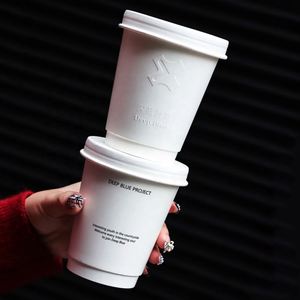High-quality Disposable Custom logo 8/10/12/14/16/24oz Double Wall Paper Coffee <b>Cups</b> Hot Cold Drinks Embossed Craft Paper <b>Cups</b> - Product Image 1