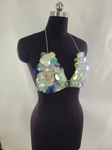 Chaîne de corps holographique à paillettes tendance <span class=keywords><strong>TikTok</strong></span>, couleur argent, sangle réglable, pour femme, idéale pour festival de musique - Product Image 5