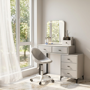 Table de maquillage moderne avec miroir éclairé et tiroirs de rangement pour meubles de chambre - Product Image 4