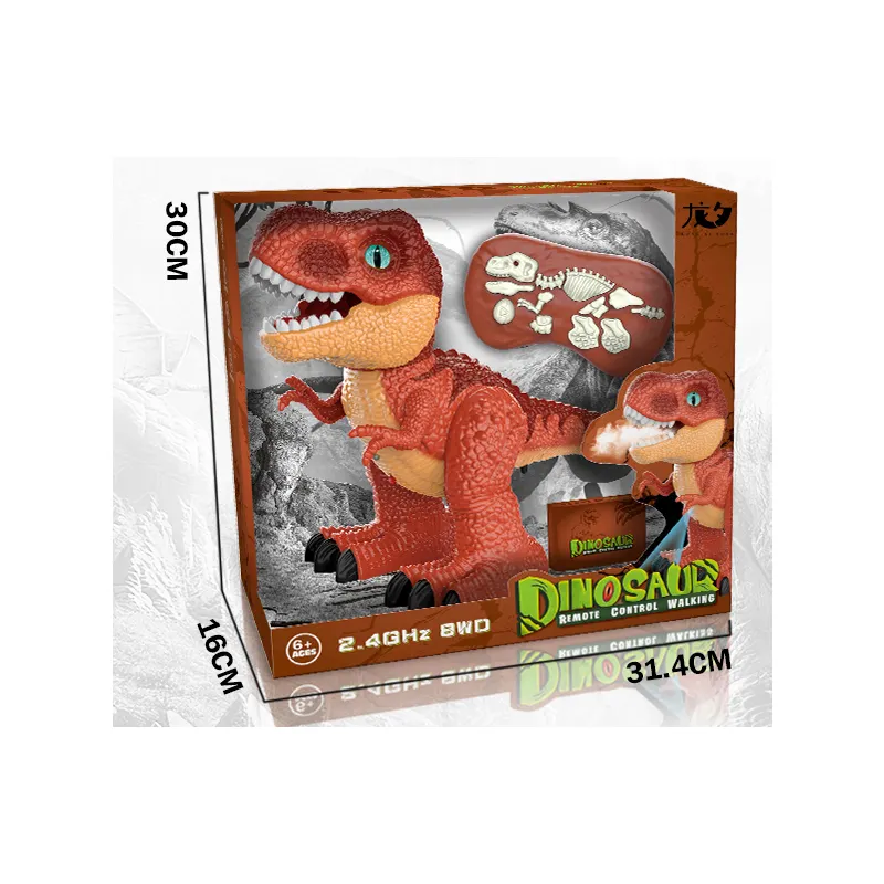 LONGXI mainan dinosaurus elektrik 8WD, mainan hewan plastik remote kontrol 2.4G rc dengan semprotan untuk anak-anak berjalan robot dinosaurus