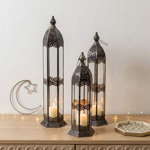 Wholesale Black Metal <b>Moroccan</b> Candle Holder Lanterns in Different Sizes for Home <b>Decoration</b> - Product Image 1