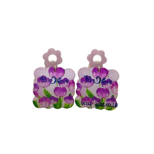 Orecchini pendenti in legno floreale viola, 12 pezzi, per donna, accessorio di gioielleria alla moda - Product Image 1