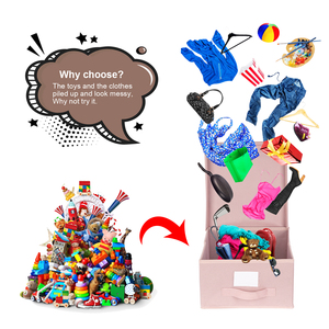 Articles ménagers bacs de rangement pliables avec couvercles boîte de rangement empilable avec poignées imprimé paniers à jouets pliants pour jouets vêtements - Product Image 6