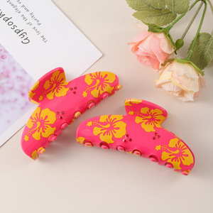 Wholesale <b>Sweet</b> <b>Flower</b> Printing Acrylic Claw Clip Elegant Large Unisex Hair Clip Colorful Classic Daily Use - Product Image 1