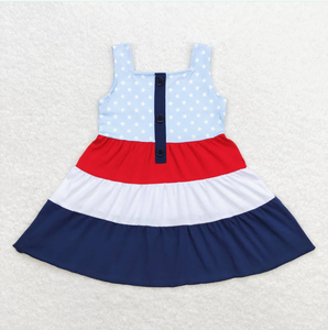 Vestidos hasta la rodilla para niñas hermanas con estampado de estrellas del 4 de julio - Product Image 5