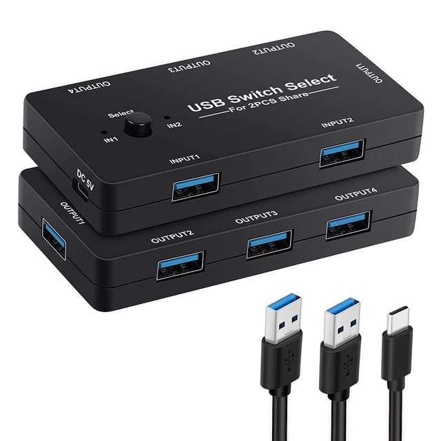 USB KVM Switch USB 3.0 2.0 Switcher KVM Switch for Windows10 PC Keyboard Mouse Printer 2 PCs Sharing 4 Devices USB Switch