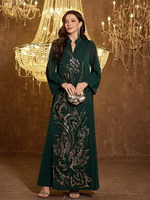 Robe de soirée élégante pour femme, col montant, manches longues, ornée de sequins brillants, broderies et patchwork en satin, respirante, style musulman modeste