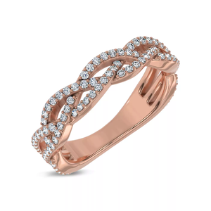 Solid 18K White Gold Intertwined Twist Band, Pave Set Lab Grown Diamond Braided Wedding Anniversary <b>Ring</b> for Women - Product Image 3