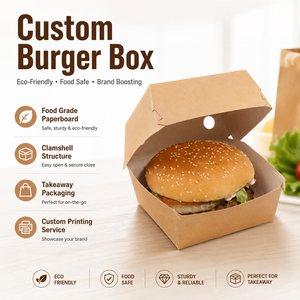 Boîtes alimentaires en papier kraft pratiques, portables et recyclables avec impression de logo personnalisée OEM pour hamburgers, sandwichs et frites - Product Image 2