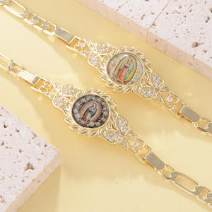 Pulsera Religiosa para Mujer, Cadena Figaro, Oro, Pulsera de Oro de 14k, <span class=keywords><strong>Jesús</strong></span>, Virgen María, Niño <span class=keywords><strong>Jesús</strong></span>, Joyería Religiosa de Guadalupe - Product Image 6