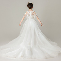 Robe de princesse pour enfants, robe de soirée formelle pour enfants, robe de mariage, robe de spectacle, robe de demoiselle d'honneur en tulle blanc avec traîne, 2025