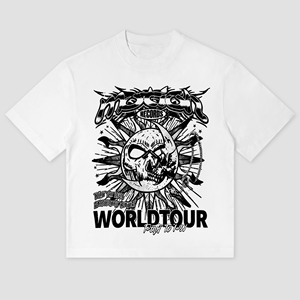 T-shirt Vintage da Uomo a Maniche Corte Skull <span class=keywords><strong>World</strong></span> <span class=keywords><strong>Tour</strong></span>, Stampa Grafica DTG Effetto Acido, Taglio Corto, Cotone Puro, Girocollo, Streetwear Estivo - Product Image 6