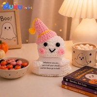 Amigurumi fantôme au crochet fait main avec carte inspirante – Compagnon de bureau apaisant pour le soutien émotionnel, décoration maison et bureau, cadeau