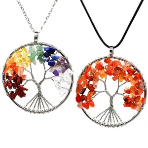 Home Ornament Jade Wrapped Tree Of Life Hanging Natural Crystal Stone Yoga Seven Chakra Car Pendant Necklace