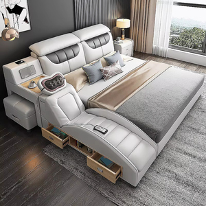 Cama Multifuncional de Lujo, Tamaño King, Tapizada, con Carga Inalámbrica, Cama Doble Inteligente, Muebles de Dormitorio, Cama Inteligente-hu-100 Multi - Product Image 4