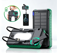 Pack de charge solaire haute capacité 20 000 mAh, prise en charge de la charge rapide, charge sans fil, câbles intégrés, support rotatif à 360 degrés, camping