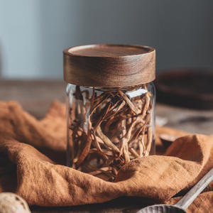 <span class=keywords><strong>Set</strong></span> di Barattoli in Vetro Rotondi per Alimenti con Coperchio Ermetico in Legno di Acacia, Contenitore per Spezie in Vetro Borosilicato per Accessori da Cucina - Product Image 3