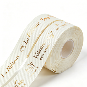 Luxury Custom Foil Gold Grosgrain Printed <b>Ribbon</b> With Logo Printed Craft <b>Ribbon</b> for Gift Decoration and Wrapping Bow - Product Image 1
