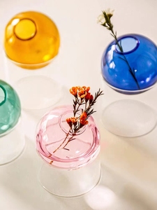 Vaso a forma di sfera di vetro colorato creativo all'ingrosso con Base cilindrica in vetro Nortern europa vaso da tavolo casa Derco - Product Image 3