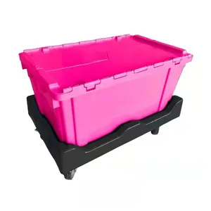 durable 690x430 mm moving box used heavy duty dolly trolley plastic storage crate dolly trolley with castors for tool transport