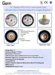 Fabrik-Großhandel UL-Zertifiziertes 3000PSI Manometer 35MM 1,5 Zoll NPT1/8 Medizinisches Hochdruckmessgerät für Sauerstoffregler Mit Gummiabdeckung - Product Image 5