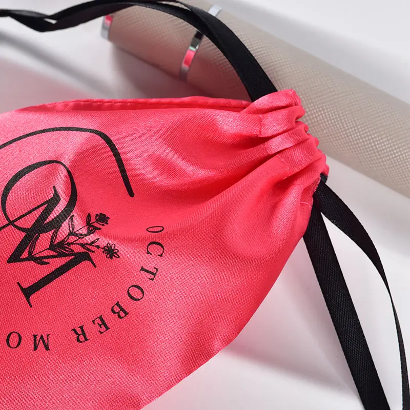 $0.1 AMOSTRA sacola de joias personalizada sacola de seda com cordão de cetim rosa embalagem bolsa de joias de cetim com logotipo