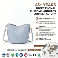 Tas Tangan Kulit PU Embos Motif Burung Unta Biru Muda Mewah Elegan Bergaya Chic Sehari-hari untuk Wanita, Tas Jinjing OEM Custom