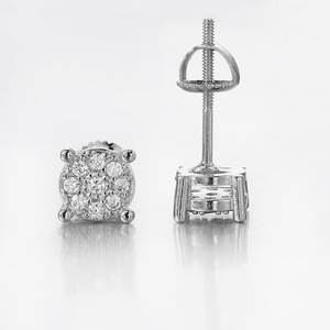 Men's Diamond Stud Earrings <b>Round</b> Brilliant Cut Geometric Design Screw-On Everyday Wear - Product Image 2