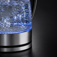 Bouilloire électrique sans fil à double paroi certifiée ETL de 1,7 L, 1800 W, silencieuse, en verre, pour la maison, la voiture et les camping-cars