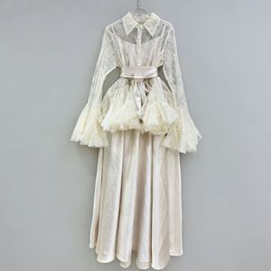 ชุดเซ็ต 2 ชิ้นสำหรับผู้หญิง เสื้อลูกไม้ประดับเลื่อมผูกเชือก ชุดเดรสยาวแฟชั่น - Product Image 5