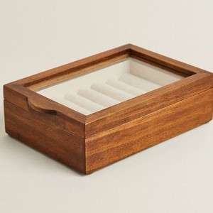 Furun Solid Wood Jewelry Box Rectangle Transparent Lid Cotton Lining <b>Ring</b> Earring <b>Storage</b> Box - Product Image 1