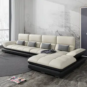 Set Sofa kulit mewah furnitur ruang tamu Modern Sofa ruang keluarga bentuk L SELS011