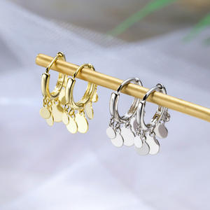 Gold <b>Hoop</b> <b>Earrings</b> With Dangling Discs And Teardrop Shapes For Women Trendy <b>Fashion</b> Jewelry Zinc Alloy E519 - Product Image 5