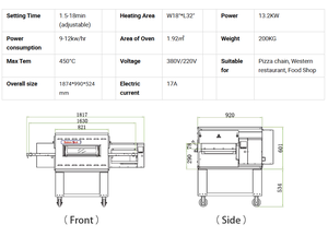 Oven Konveyor Sabuk Listrik 18 Inci untuk Pembuat Pizza, Temperatur Maksimum 450 ℃   Peralatan Toko Roti - Product Image 4