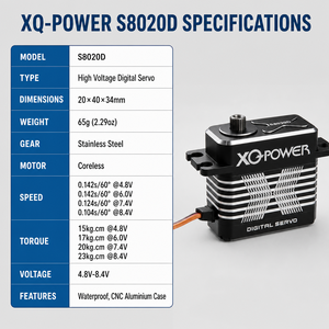 Servomoteur numérique sans noyau en acier inoxydable étanche 20KG S8020D haute précision pour voiture RC 1/12, camion, <span class=keywords><strong>hélicoptère</strong></span> XQ-POWER 8.4V - Product Image 6