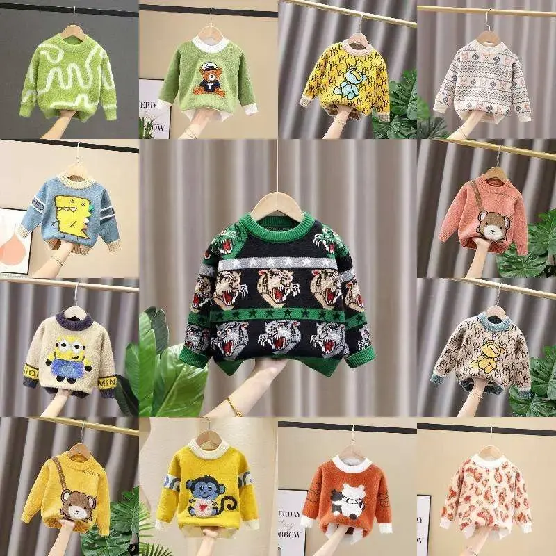 Venta al por mayor Niños Suéter Diseño O-cuello de punto hecho a mano suéter de algodón de alta calidad para los niños