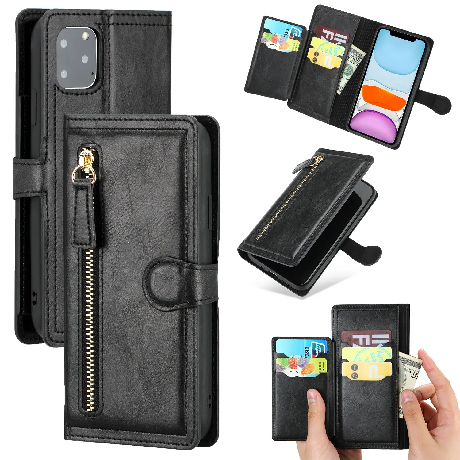 Casing kartu dompet kulit PU ULTRA S23 FE S24 Flip ritsleting multifungsi harga pabrik untuk iPhone 15 Pro Max