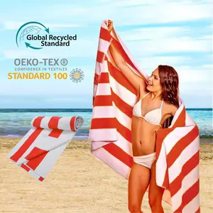 Chamois handuk microfiber rpet bebas pasir handuk pantai garis persik handuk pantai merah dan putih