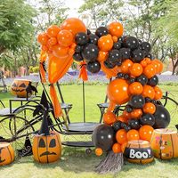Kit d'arche de ballons en latex orange et noir pour Halloween, avec balles citrouille et balai de sorcière, pour extérieur, guirlande de ballons pour la fête de la Toussaint, décoration de fête