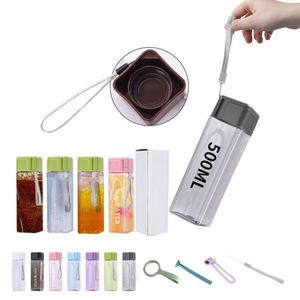Custom Square <b>Water</b> Plastic <b>Clear</b> 500Ml Portable Sport Leak-Proof Drinking <b>Bottle</b> With Logo - Product Image 1