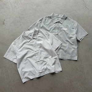 Camisa a Cuadros Personalizada de Moda, Diseño con Botones Chinos, Prenda Casual y Cómoda para Hombre, Camisa a Cuadros de Corte Cuadrado - Product Image 1