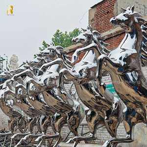 Rylong arte moderna di alta qualità in acciaio inox lucidato rampante scultura del cavallo per la piazza della città - Product Image 4