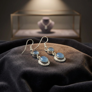 Pendientes de Gota de Agua Plateados Art Palace con Calcedonia Azul Natural en Engaste de Bisel, Estilo Bohemia Vintage, Joyería para Mujer - Product Image 4