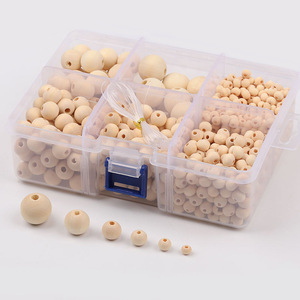 Wooden Beads <b>Kit</b> Natural Color Round Loose Beads For Diy Crafts Decorative Accessories - Product Image 1