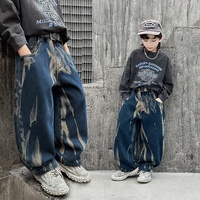 Celana Jeans Anak Laki-laki Musim Semi-Gugur 2025 Model Baru, Celana Panjang Anak Bergaya Kasual dan Trendi dengan Motif Tie-dye, Model Lurus, Longgar, dan Santai.
