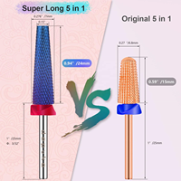 Forets à ongles super longs 5 en 1, mèches en carbure de tungstène de 3/32 pouces, mèches de sécurité professionnelles avancées à rotation bidirectionnelle pour ongles