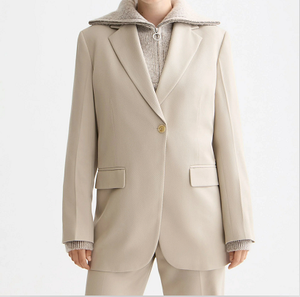 Blazer beige oversize pour femme, col à revers, manches longues, veste de costume décontractée pour le bureau, avec poches à rabat - Product Image 4