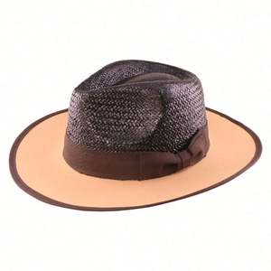 Sombrero de Paja Panamá 2025 para Hombre y Mujer, con Costuras Bicolor, para Verano, Protección Solar, Diseño Liso, para Playa - Product Image 6