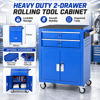 Armoire à outils en acier bleu à roulettes, grande capacité, 2 tiroirs et porte verrouillable, indispensable pour les ateliers de réparation automobile